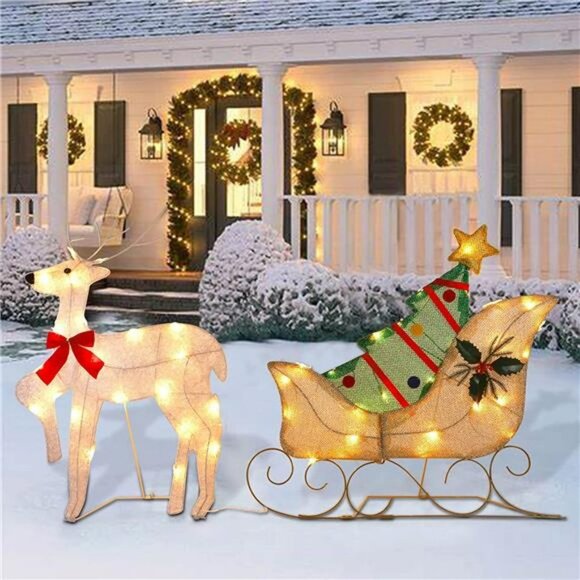 Set of 2 Lighted Christmas 2D Reindeers Outdoor Decorations, 23 Inch Pre-Lit - Picture 6 of 6